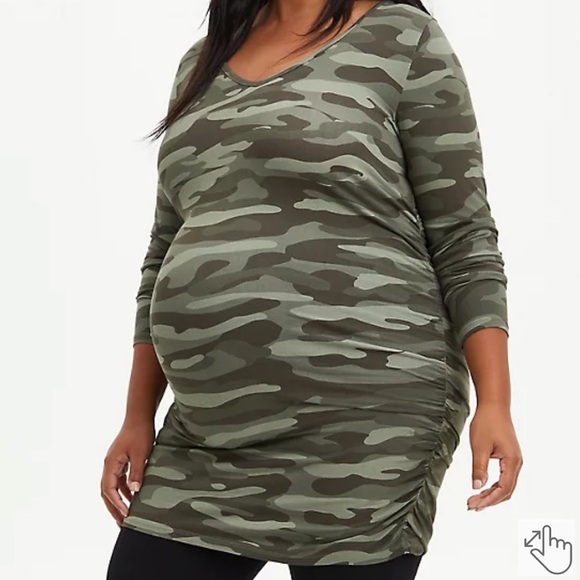 Super Soft Green Camo Maternity Tunic Tee Army Size 2X - Picture 1 of 8